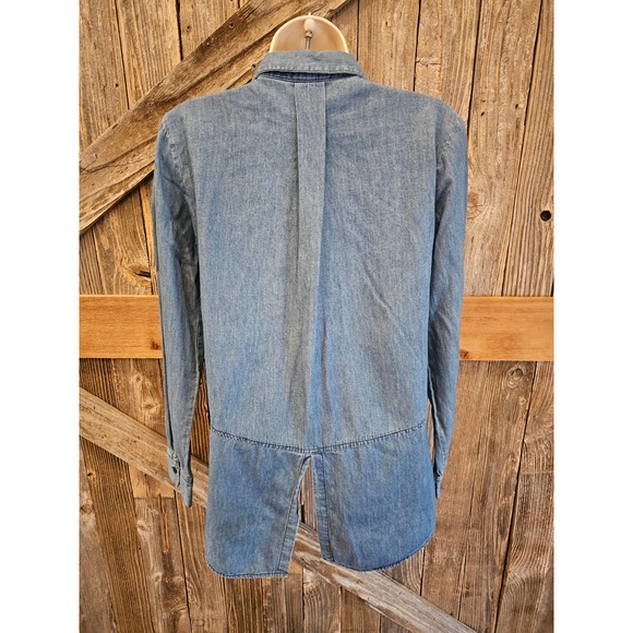 Per se chambray button up long sleeve small S split back EUC - Picture 2 of 6